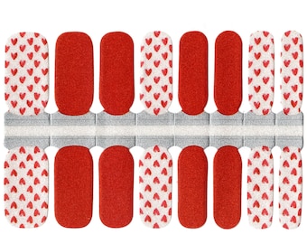 Take My Heart Red and White Shimmer - Nail Wraps, Nail Decals, Nail Strips, Nail Stickers