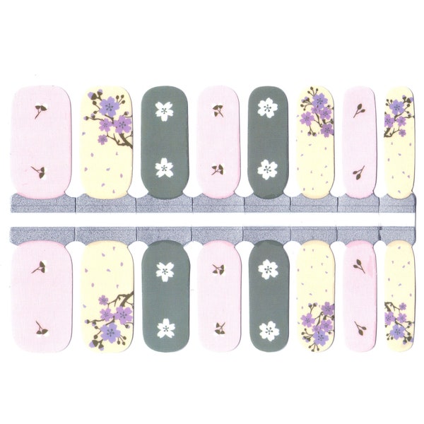 Nail Wraps Nail Decals Nail Stickers Nail Strips Nail Art Press Ons Mother of the Groom Gift - Light Pink Yellow Grey Pastel Spring Flowers