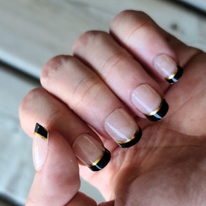 Nail Wraps Nail Decals Nail Stickers Nail Polish Strips Nail Art Press Ons Party Favor Gift - Black Gold French Manicure with Clear Top