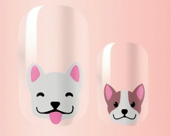 Nail Wraps, Nail Decals, Nail Stickers, Nail strips - Grey and White Dogs with Clear Background