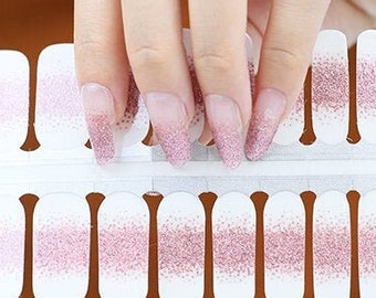 Nail Wraps Nail Decals Nail Stickers Nail Strips Nail Art Press Ons Party Favor Bridal Shower Mom Gift - Pink Glitter French Manicure Ombre