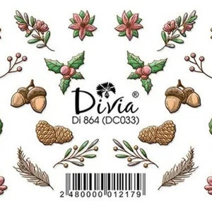 3D Fall Autumn Flowers, Acorns - 3D Waterslide Water Transfer Nail Art Decals, Nail Tattoo