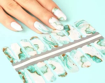 Watercolor Marble Nail Wraps – Emerald Green, Robin Egg Blue