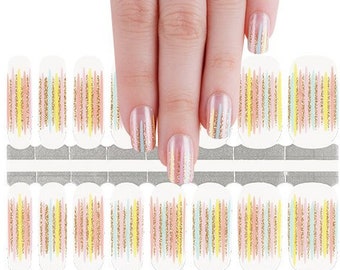 Nail Wraps Nail Decals Nail Art Stickers Nail Strips Press On Party Favor - Pastel Colors Gold Glitter Lines French Manicure Negative Space