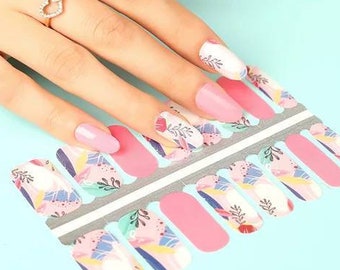 Nail Wraps Nail Decal Nail Stickers Nail Strips Nail Art Press On Party Favor Bridesmaid Gift for Her  - Pink Abstract Art Leaves Fall Theme