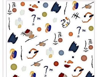 May include: Nail art stickers with abstract designs in black, white, brown, red, blue, and yellow. The designs include faces, lines, and dots. The stickers are on a white sheet with the code "THA-016" printed on it.
