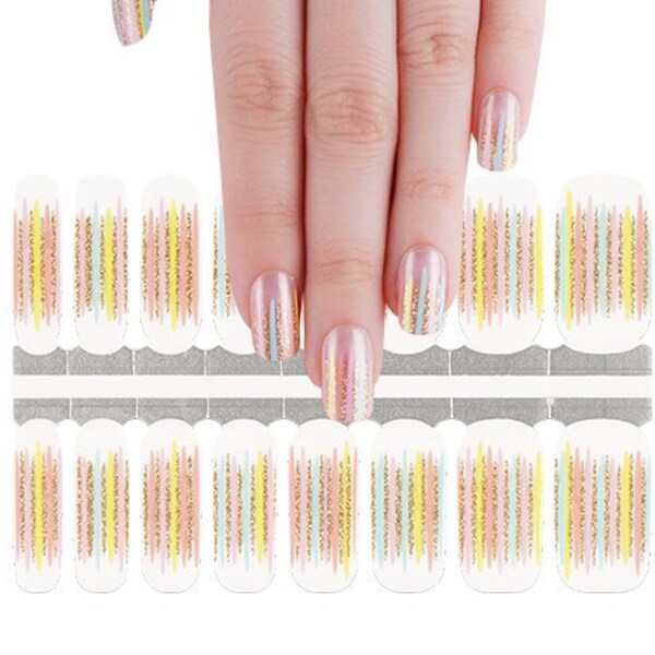Nail Wraps Nail Decals Nail Art Stickers Nail Strips Press On Party Favor - Pastel Colors Gold Glitter Lines French Manicure Negative Space