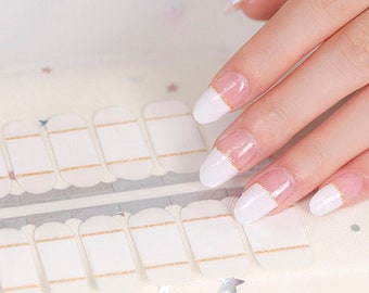 Nail Wraps Nail Art Nail Stickers Nail Polish Strips Party Bachelorette Favor Bridal Shower Stocking Stuffer  - White Gold French Manicure