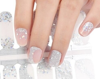 Silver Sparkly Sequin Glitter Overlay with Clear Background - Nail Wraps, Nail Polish Wraps, Nail Strips, Nail Stickers