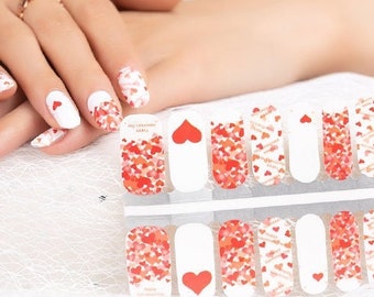 Nail Wraps, Nail Decals, Nail Strips, Nail Stickers- Red and White Hearts Happy Valentine's Day
