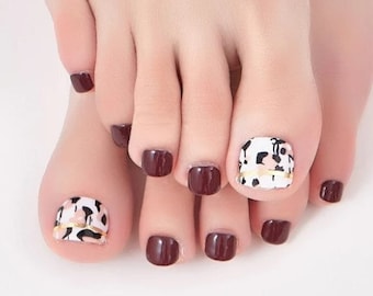 Pedicure Brown with Beige and Black - Toe Nail Wraps, Nail Stickers, Nail strips Nail Polish