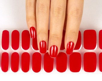 Semi-Cured Gel Nail Wraps Nail Decals Nail Stickers Nail Strips Press Ons Party Favor Gift for Women Stocking Stuffer - Red Solid Color