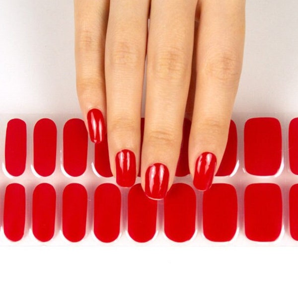 Semi-Cured Gel Nail Wraps Nail Decals Nail Stickers Nail Strips Press Ons Party Favor Gift for Women Stocking Stuffer - Red Solid Color