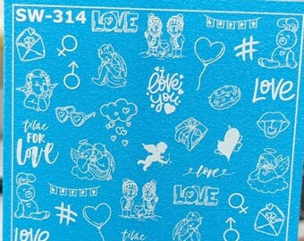 Weiß I Love You, Engel, Valentinstag Umschlag, Herzen - Waterslide Wassertransfer Nail Art Decals
