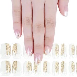 Semi-Cured Gel Nail Wraps Nail Decals Nail Stickers Nail Strips Press Ons Party Favor Gift for Women Stocking Stuffer - Gold Glitter White