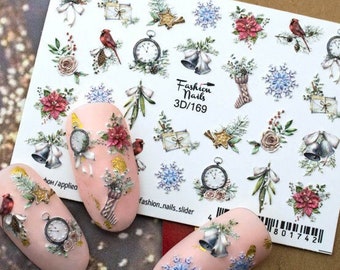 Nail Decals 3D, Nail Stickers, Nail Transfers, Nail Art, Mini Art, Water Transfer, Gift for Sister, Stocking Stuffer - Holiday Arrangements