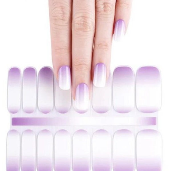 Semi-Cured Gel Nail Wraps Nail Decals Nail Stickers Nail Strips Press Ons Party Favor Gift for Grandma- Purple White Ombre