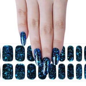 Semi-Cured Gel Nail Wraps Nail Decals Nail Stickers Nail Strips Press Ons Party Favor Gift for Women Stocking Stuffer - Blue Flame