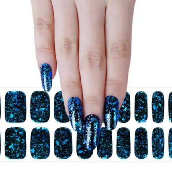 Envolturas de uñas de gel semicuradas, calcomanías para uñas, pegatinas para uñas, tiras de uñas, adhesivos para uñas, regalo de fiesta para mujeres, regalo para calcetines navideños - Llama azul