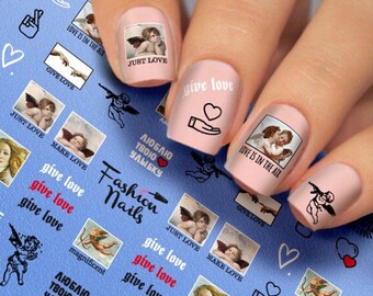 Angels, Cherubs, Russian Words about Love, Give Love, Amore, Love is in the Air, Valentine's Day - Waterslide Water Transfer Nail Art Decals