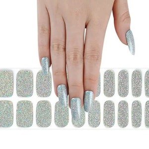 Semi-Cured Gel Nail Wraps Nail Decals Nail Stickers Nail Strips Press Ons Party Favor Gift for Women Stocking Stuffer - Silver Glitter Solid