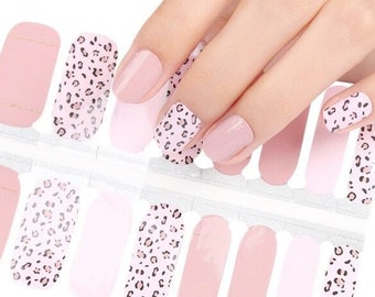 Nail Wraps Nail Decal Nail Sticker Nail Strips Nail Art Party Favor Stag and Doe Gift Bridesmaid  - Pink Nude Beige Gold Lines Leopard Print