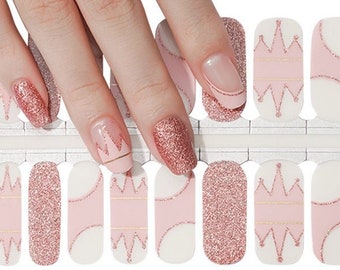 Nail Wraps Nail Stickers Nail Strips Nail Art Press Ons Party Favor Baby Shower- Pink Princess Glitter Waves Clear Background Negative Space