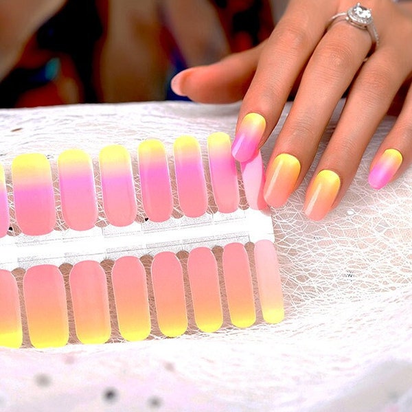 Nail Wraps Nail Art Nail Stickers Nail Polish Strips Girls Party Bachelorette Favor Destination Wedding - Bright Pink Yellow Ombre Gradient