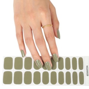 Semi-Cured Gel Nail Wraps Nail Decals Nail Stickers Nail Strips Press Ons Party Favor Gift for Women Stocking Stuffer - Olive Green