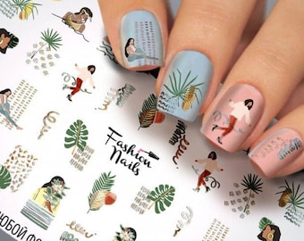 Women Silhouette Figure with Abstract Art - Water Transfer Nail Art Waterslide Stickers Decals