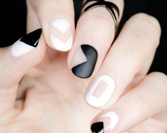 Nail Wraps Nail Decal Nail Stickers Nail Strips Nail Art Press On Party Favor Bridal Shower - Black and White