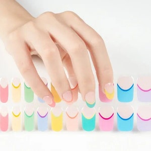 Semi-Cured Gel Nail Wraps Nail Decals Nail Stickers Nail Strips Nail Art Press Ons Party Favor Gift - Rainbow Colorful French Manicure