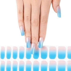 Semi-cured Gel Nagel Wraps Nagel Aufkleber Nagel Streifen Nail Art Press Ons Party Geschenk für Verlobte - Beige Blau Ombre