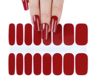 Protège-ongles en gel semi-durci, Stickers pour ongles, Stickers pour ongles Bandes à ongles à presser Cadeau pour femme Bas de Noël - Rouge vineux, Couleur unie