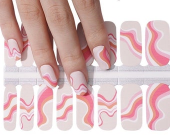 Nail Wraps Nail Stickers Nail Strips Nail Art Press Ons Minimalist Party Favor - Nude Beige, Pink, White Orange Retro Swirls Abstract Art