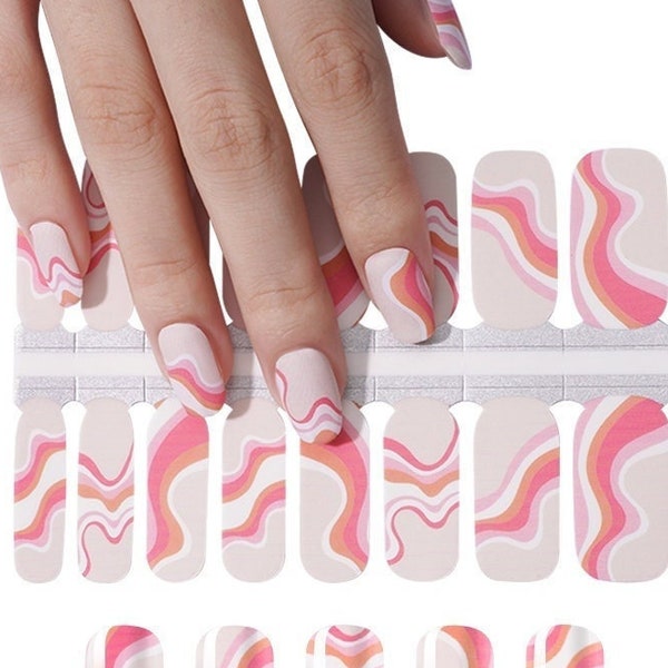 Nail Wraps Nail Stickers Nail Strips Nail Art Press Ons Minimalist Party Favor - Nude Beige, Pink, White Orange Retro Swirls Abstract Art
