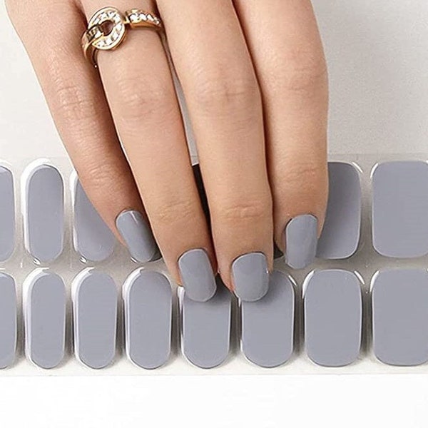 Semi-Cured Gel Nail Wraps Nail Decals Nail Stickers Nail Strips Press Ons Party Favor Gift for Women Stocking Stuffer - Grey Solid Color