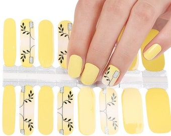 Nail Wraps Nail Decals Nail Stickers Nail Art Press On Favor Baby Shower Bridal Gift - Yellow Black Leaves with Silver Glitter Abstract Art