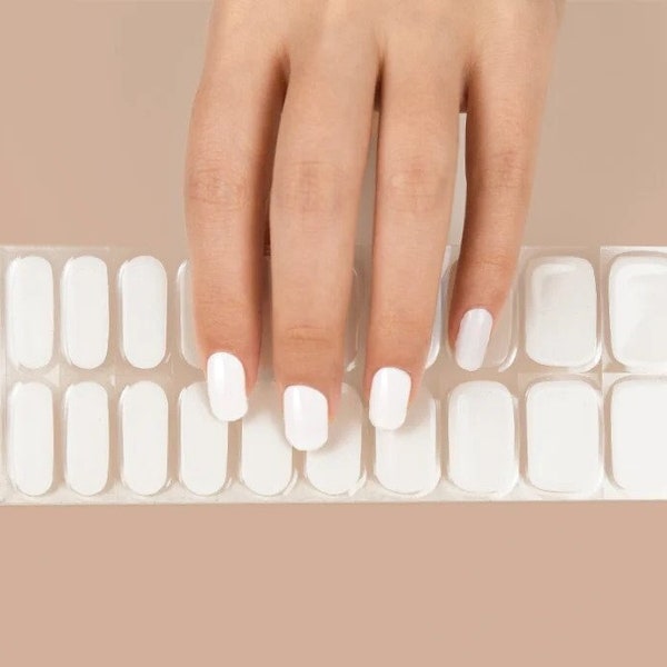 Semi-Cured Gel Nail Wraps Nail Decals Nail Stickers Nail Strips Press Ons Party Favor Gift for Women Stocking Stuffer - White Solid Color