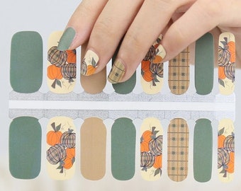 Fall Nail Wraps Made from Nail Polish: Pumpkin Spice Plaid