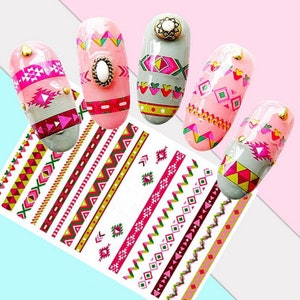 Nail Art Decals Sticker Transfers - Rosa und Grün Tribal Azteken-Kunst Muster Geometrie