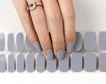 Semi-Cured Gel Nail Wraps Nail Decals Nail Stickers Nail Strips Press Ons Party Favor Gift for Women Stocking Stuffer - Grey Solid Color