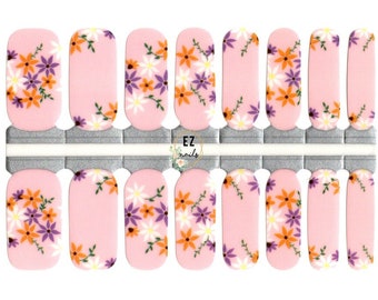 Nail Wraps Nail Decals Art Nail Stickers Nail Strips Party Favor Bridal Shower Gift for Mom- Nude Pink Spring Flowers Orange Purple White