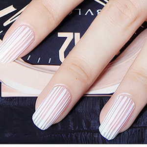 Nail Wraps Nail Decals Nail Stickers Nail Strips Nail Art Press Ons Party Favor Bridal Shower - White Stripes Lines with Clear Background