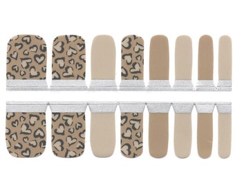Toe Nails/Kids Nail Wraps Brown and Beige Black Outlined Hearts  - Toe Nail Wraps, Nail Decals, Nail Strips, Nail Stickers