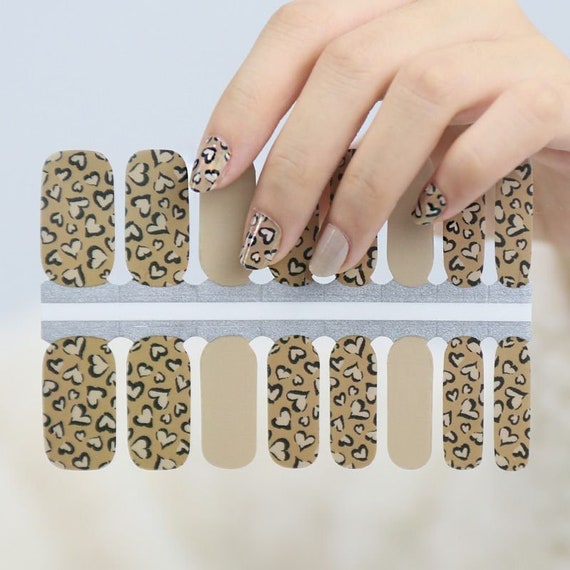 Dark Beige Nude With Black Outline Hearts Nail Wraps Nail - Etsy