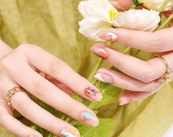 Nail Wraps Nail Decals Nail Stickers Nail Strips Nail Art Press Ons - Negative Space Abstract Art Clear Background Pink Aqua Blue Yellow