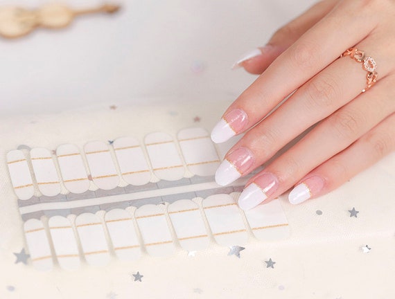 White and Gold French Manicure Nail Wraps Nail Decals Nail - Etsy White and Gold French Manicure Nail Wraps Nail Decals Nail - Etsy