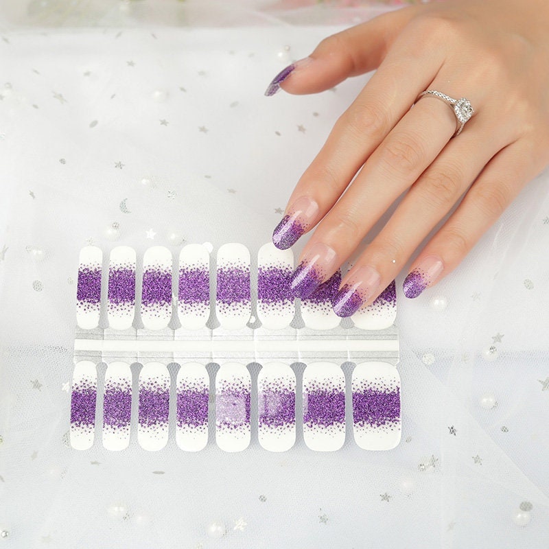 Nail Wraps Nail Decals Nail Art Stickers Nail Strips Press Ons Baby Shower Favor Bridesmaid Gift for Mom - Purple Glitter French Manicure