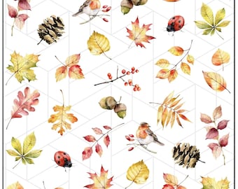 Waterslide Decals Water Transfer Fall Nail Art Sliders Nail Tattoo - Orange and Green Leaves Pinecones Ladybug Acorns